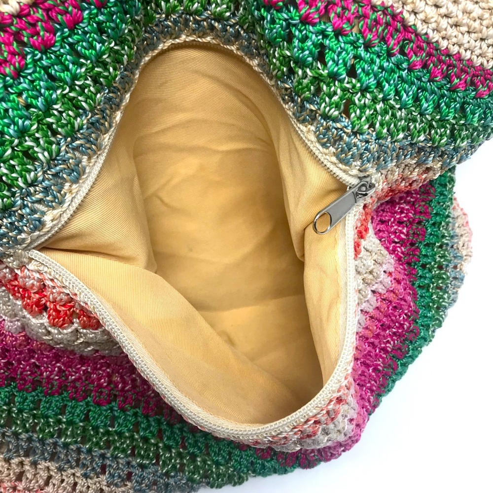 The Sak Rainbow Striped Woven Braided Strap Crochet Zippered Tote Purse - Picture 4 of 11